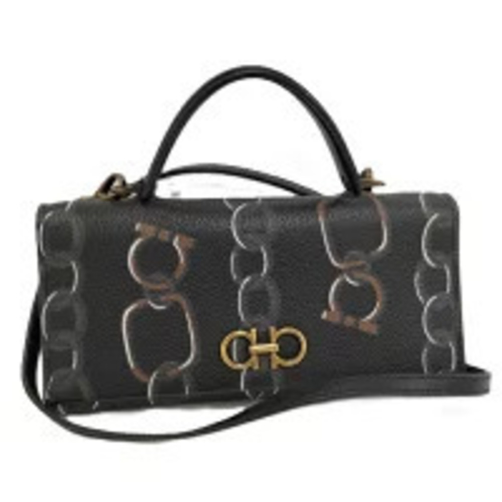 Salvatore Ferragamo Shoulder Wallet Gancini Leather Black